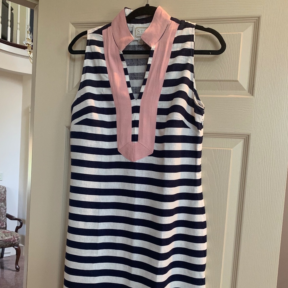 Sail to Sable Navy/White Striped Dress sz S